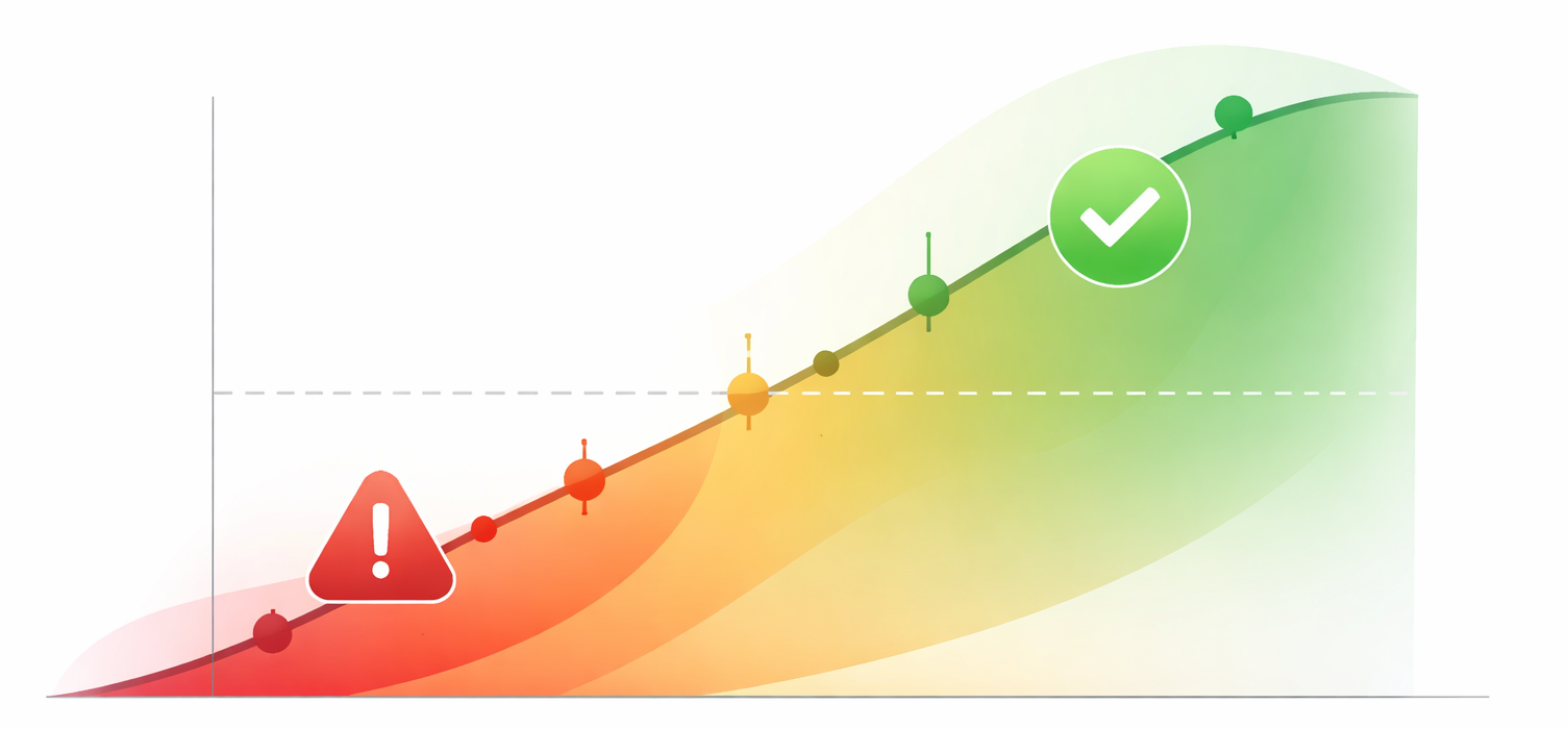 Gráfico estadístico sobre la duración de un test A/B y significancia