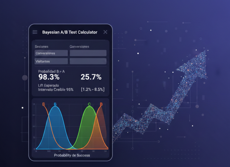 Interfaz de resultados de una calculadora Bayesiana para experimentos web
