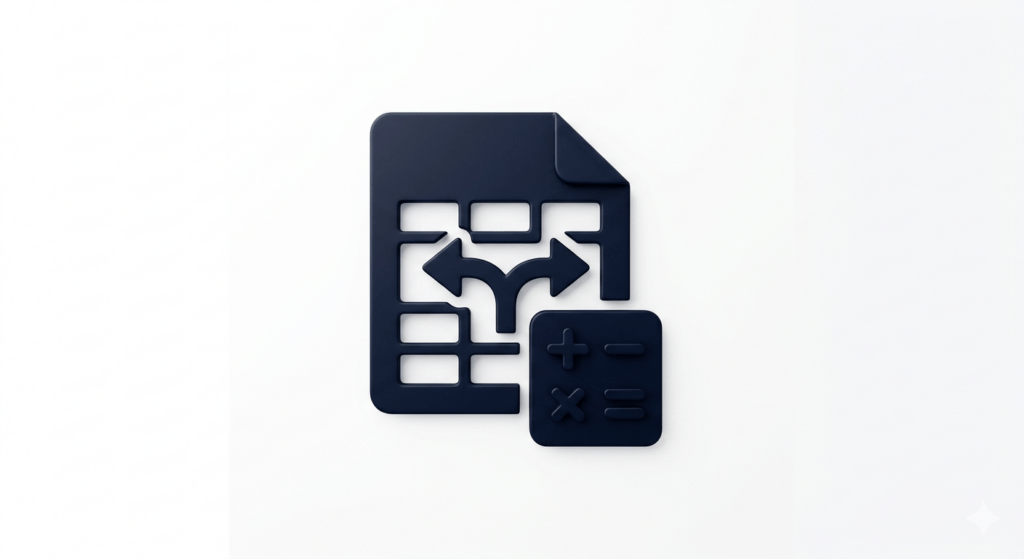 Un icono vectorial mate de una calculadora A/B minimalista de color azul muy oscuro sobre un fondo blanco puro.