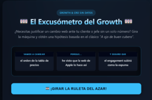 Un analista web rechaza un dado gigante de intuición y elige gráficos de datos sólidos para la optimización de conversión.