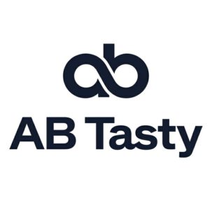 Logotipo de AB Tasty en azul oscuro sobre fondo blanco para artículo sobre AB TASTY opiniones de la plataforma.