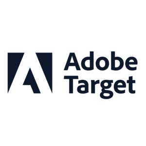Logotipo de Adobe Target en color azul oscuro sobre fondo blanco para reseña técnica de CRO enterprise.