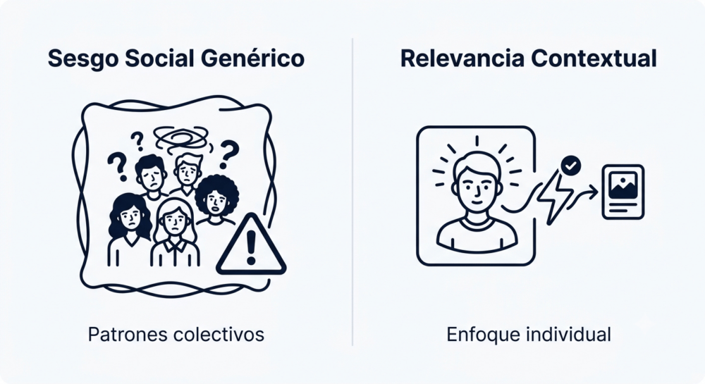 Comparativa entre sesgo social genérico y relevancia contextual para CRO